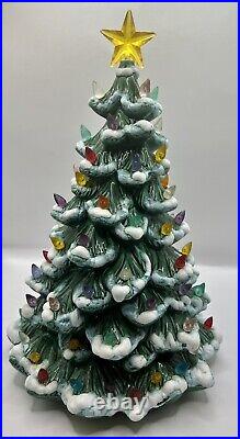 Vintage 13 Ceramic Christmas Tree Flocked Branches With Multi-Color Lights