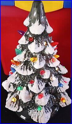 Vintage 13 Ceramic Lighted Christmas Tree Snow Flocked