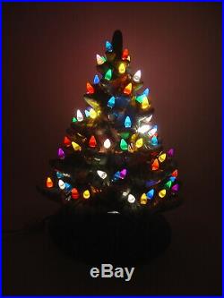 Vintage 13 Ceramic Lighted Snow Tip Christmas Tree LOTS OF LIGHTS WORKS