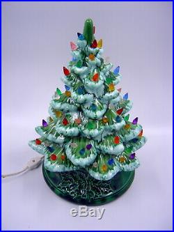 Vintage 13 Ceramic Lighted Snow Tip Christmas Tree LOTS OF LIGHTS WORKS