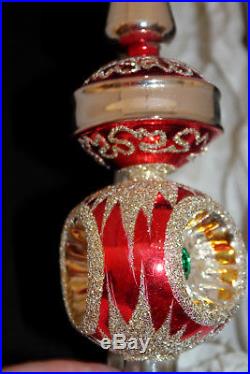 Vintage 13 Glass Christmas Red Gold Indented Tree Topper Ornament West Germany