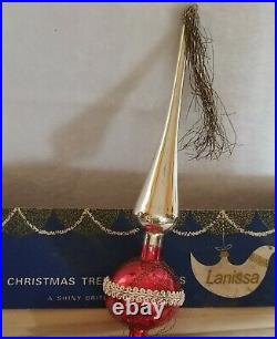 Vintage 13 SHINY BRITE GLASS TREE TOPPER WIRE MESH & TASSEL IN BOX GORGEOUS