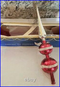 Vintage 13 SHINY BRITE GLASS TREE TOPPER WIRE MESH & TASSEL IN BOX GORGEOUS