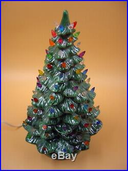 Vintage 14.5 Green Ceramic Lighted Christmas Tree WORKS