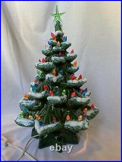 Vintage 14 Holland Mold Ceramic Christmas Tree heavy snow cap edges 2 pc
