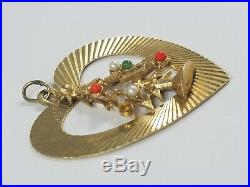 Vintage 14K Gold CHRISTMAS TREE IN HEART Charm 6.5grams
