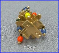 Vintage 14K Gold Christmas Tree Charm Pendant Multi Color Bead Ornaments 3D
