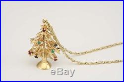 Vintage 14Kt Gold Ruby Emerald Sapphire 3D Christmas Tree Charm Pendant Xmas