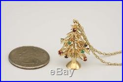 Vintage 14Kt Gold Ruby Emerald Sapphire 3D Christmas Tree Charm Pendant Xmas