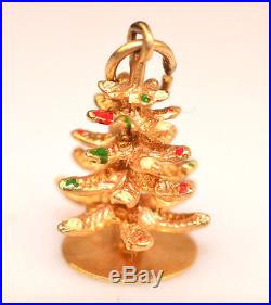 Vintage 14k Yellow Gold 3d Christmas Tree Charm 2.1 Grams Red Green White Dots