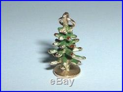 Vintage 14k Yellow Gold 3d Enamel Christmas Tree Pendant Charm