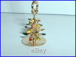 Vintage 14k Yellow Gold 3d Enamel Christmas Tree Pendant Charm