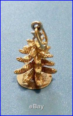 Vintage 14k Yellow Gold Merry Christmas/Pine Tree Charm/Pendant 2 gr