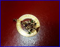 Vintage 14k Yellow Gold Merry Christmas Tree Multi Gemstones Bracelet Charm