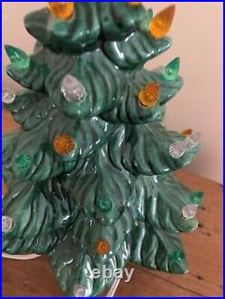 Vintage 15 Nostalgic Ceramic Green Glaze Lighted Table Top Christmas Tree Mains