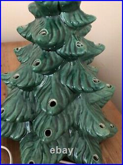Vintage 15 Nostalgic Ceramic Green Glaze Lighted Table Top Christmas Tree Mains