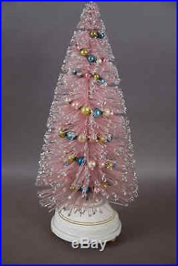 Vintage 15 PINK Bottle Brush Christmas Tree with Mercury Glass Garland Musical