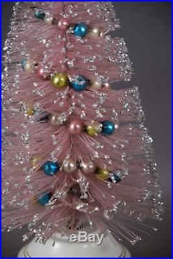 Vintage 15 PINK Bottle Brush Christmas Tree with Mercury Glass Garland Musical