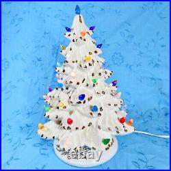 Vintage 16 1970's White Ceramic Christmas Tree with Holly Base Gold accents