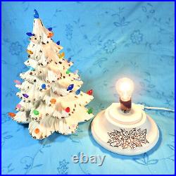 Vintage 16 1970's White Ceramic Christmas Tree with Holly Base Gold accents