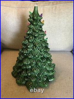 Vintage 16 Ceramic Green Christmas Tree Holland Mold. Colorful Plastic Bulbs