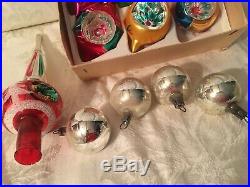 Vintage 16 Christmas Glass Ornaments Indent Teardrop Tree Topper Poland