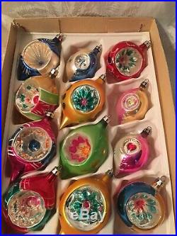 Vintage 16 Christmas Glass Ornaments Indent Teardrop Tree Topper Poland