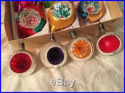 Vintage 16 Christmas Glass Ornaments Indent Teardrop Tree Topper Poland