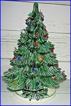 Vintage 16 Green Ceramic Christmas Tree with Bells Birds Candles Lanterns