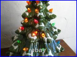 Vintage 16 Green Ceramic Flocked Light Up Christmas Tree Lamp Decoration