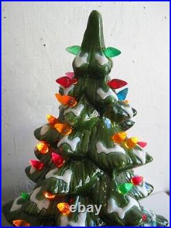 Vintage 16 Green Ceramic Flocked Light Up Christmas Tree Lamp Decoration