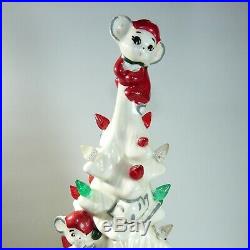 Vintage 16 White Ceramic Light-Up Christmas Tree With Mice. Mouse