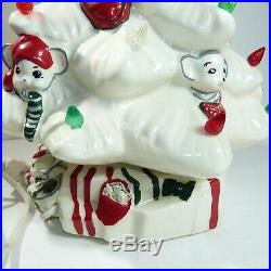 Vintage 16 White Ceramic Light-Up Christmas Tree With Mice. Mouse