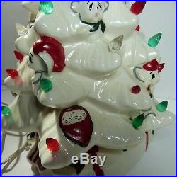 Vintage 16 White Ceramic Light-Up Christmas Tree With Mice. Mouse