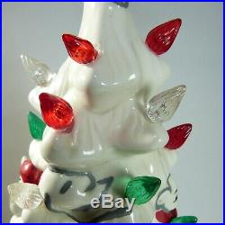 Vintage 16 White Ceramic Light-Up Christmas Tree With Mice. Mouse