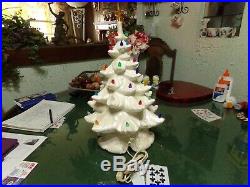 Vintage 16 White & Mother Of Pearl Ceramic Christmas Tree Lighted