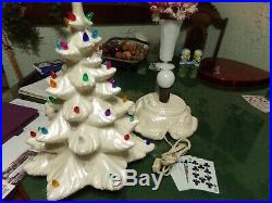 Vintage 16 White & Mother Of Pearl Ceramic Christmas Tree Lighted