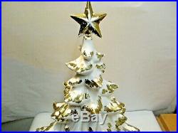 Vintage 17-18 Atlantic Mold White Gold Ceramic Christmas Tree w Musical Stand