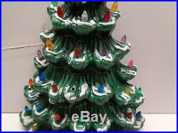 Vintage 17.5 Flocked FLAT MOLD MANTLE Green Ceramic Christmas Tree & Bulbs