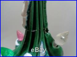 Vintage 17.5 Flocked FLAT MOLD MANTLE Green Ceramic Christmas Tree & Bulbs