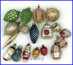 Vintage 17 Antique Glass Christmas tree ornaments 1920s Fragile Rare 1010