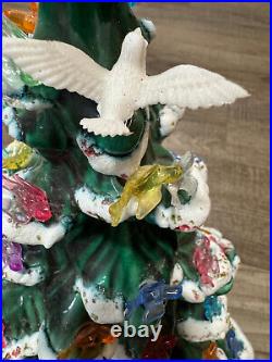 Vintage 17 Ceramic Lighted Flocked Snow Christmas Tree Mold Birds