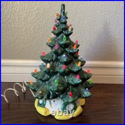 Vintage 17 Ceramic Lighted Green Christmas Tree Decoration W Base Easy On-Off