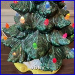 Vintage 17 Ceramic Lighted Green Christmas Tree Decoration W Base Easy On-Off