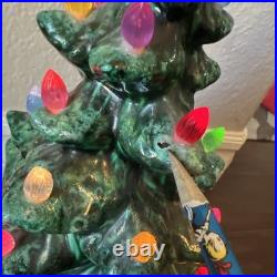 Vintage 17 Ceramic Lighted Green Christmas Tree Decoration W Base Easy On-Off