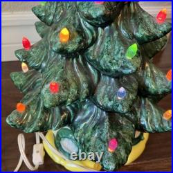 Vintage 17 Ceramic Lighted Green Christmas Tree Decoration W Base Easy On-Off