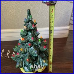 Vintage 17 Ceramic Lighted Green Christmas Tree Decoration W Base Easy On-Off