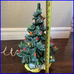 Vintage 17 Ceramic Lighted Green Christmas Tree Decoration W Base Easy On-Off