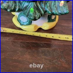 Vintage 17 Ceramic Lighted Green Christmas Tree Decoration W Base Easy On-Off
