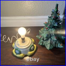 Vintage 17 Ceramic Lighted Green Christmas Tree Decoration W Base Easy On-Off
